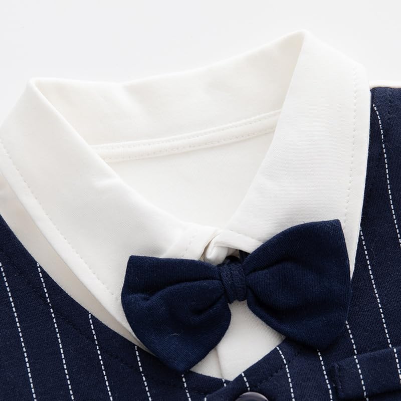 Newborn Baby Boy Gentleman Romper Tuxedo One-Piece Outfit with Bow Tie, 100% Cotton Long Sleeve Formal Wear - Image 6