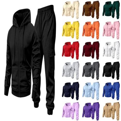 Mens Track Suits 2 Piece Set Zip Up Sweatsuits Oversized Hoodie Jogger Sets | Jogging Suits For Men 2 Piece Set Sweatsuits Fall Athletic Long Sleeve Zip Up Hoodie Sweatshirt And Wide Leg Cargo Sweatpants - image 1