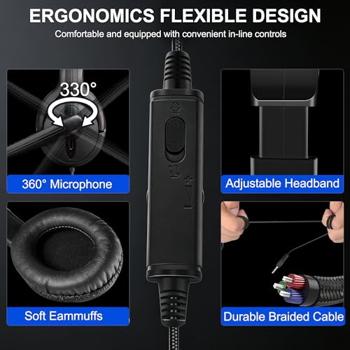 Image of Wired Gaming Headset with Mic for Xbox /PS5 /PS4 /Switch /PC /Laptop /Tablet /Phone, Over-Ear Headphones with USB-A /C & 3.5mm Jacks /330 Rotating Microphone /In-line Control for Home Office Business Work