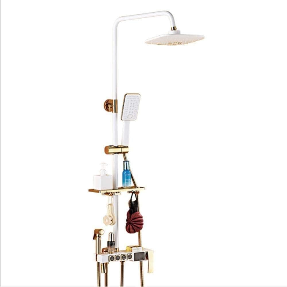 Shower Set Square Shower Set Made of 8 Inch White Gold Shower System LCD Temperature Display Shower Faucet Bathtub Shower