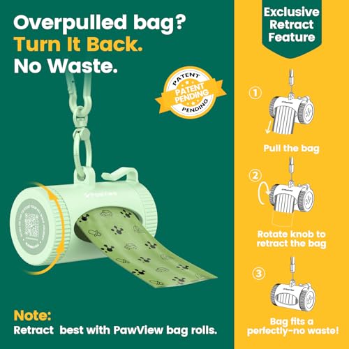 Image of Dog Poop Bags Rolls with Retractable Poop Bag Holder, Leak Proof and Extra Thick Lavender Pet Waste Bags, 70% Recycled GRS Certified, 1 Dispenser and 105 Bags for Doggy Walking & Cat Litter