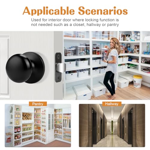 Probrico Passage Door Knobs Round Ball Door Knob No Lock Interior/Exterior Black Closet Door Handle Without Key 1 Pack by Probrico - Image 5