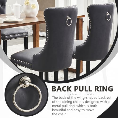 Image of Leather Dining Chairs, Upholstered Dining Room Chairs, Black, Set of 6