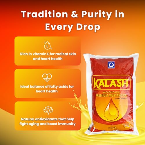 Image of KALASH Kachi Ghani Pure Mustard Oil | 1 LTR POUCH | Nutrient-Rich & Chemical-Free | Mustard Seeds | Retains Natural Flavour & Aroma | Ideal for Cooking & Wellness