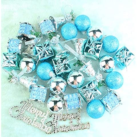GREDIA Christmas Balls Ornaments Shatterproof Christmas Tree Bauble Balls Drum Bell Xmas Hanging Ball Ornaments for Christmas Halloween Holiday Party Wedding Decoration 40mm 32Pcs (Blue and Silver) Cover