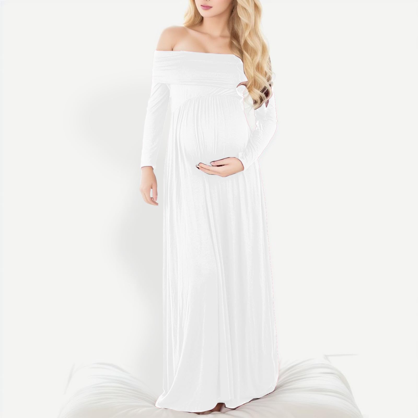 Generico Vestiti Premaman Invernale Estivi per La Fotografia Abito Elegante Girocollo Plissettato Vestito di maternità Gravidanza Photoshoot con Maniche Lunghe in Fotografie e Allattame