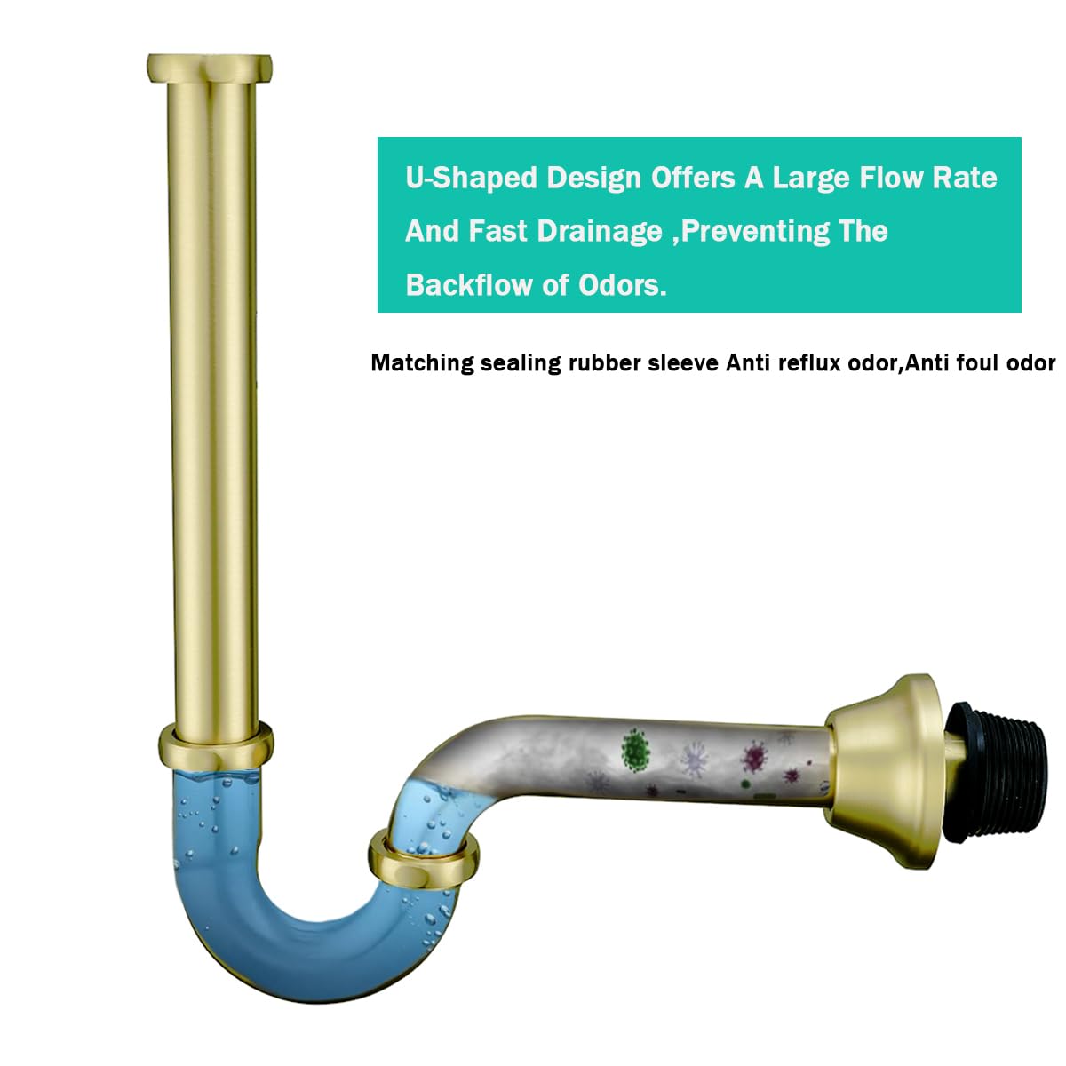 Tubo de drenaje de latón en forma de U de 11/4 pulgadas con tubo de extensión de junta deslizante, longitud de tubo vertical de 12 pulgadas, altura ajustable, kit de drenaje de desagüe de fregadero,