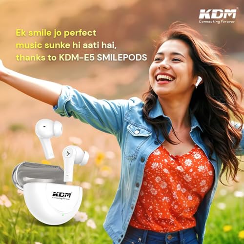 Image of KDM - E5 Smilepods Truly Wireless in Ear Earbuds with 30hrs Playtime, ENC, Voice Changing, Low Latency, Buds TWS, Black