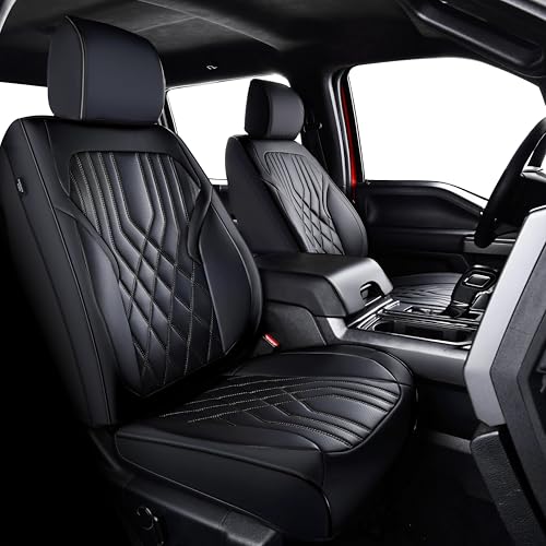KOSIMAZ Ranger Seat Covers for 2019-2023 Ford Ranger XLT XL Lariat Crew Cab SuperCab Napa Leather Seat Protector (Front Only Black 2pcs)