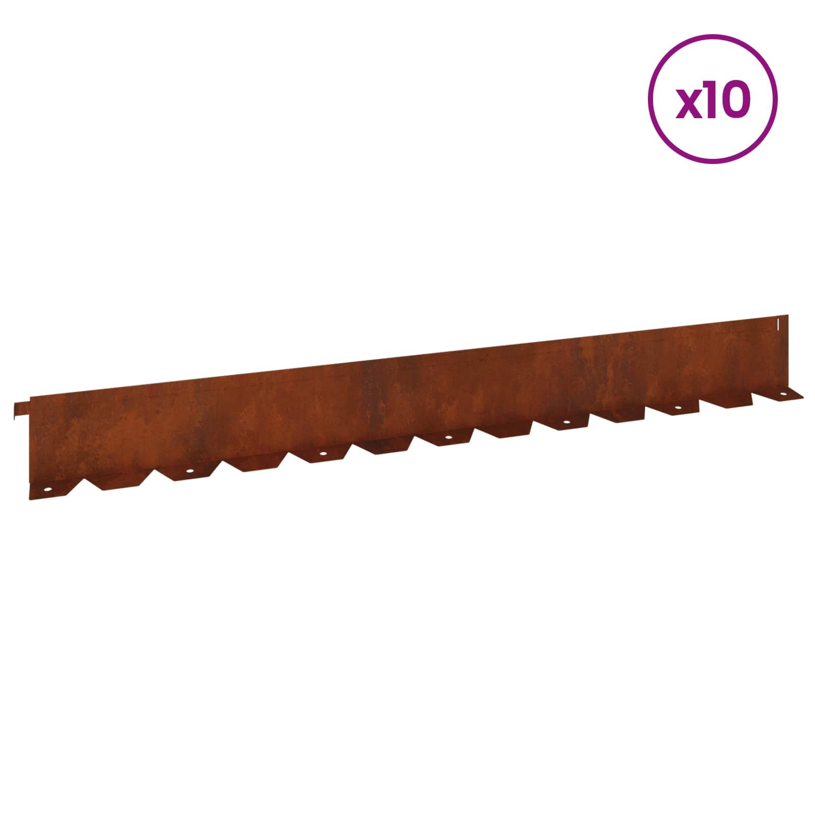 Lot de 10 bordures de gazon, 102 x 10 x 4 cm, acier oxydé