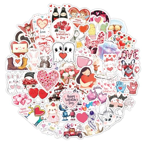 QOWIJEX Lot de 50 Autocollant Scrapbooking, Autocollants de la Saint-Valentin, Stickers Autocollant Livre Aesthetic Décoratifs Autocollant Adhésif pour DIY,...