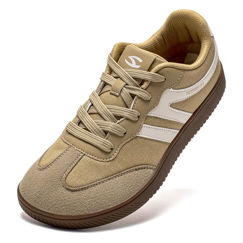 HOBIBEAR Zapatillas de estilo retro para mujer y hombre: Zapato casual ligero con puntera anatómica para comodidad durante todo el día, marrón/blanco, 39 EU