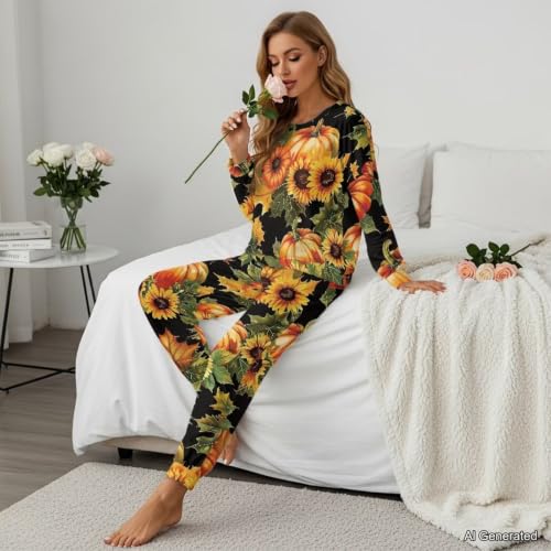 Image of Women's Pajamas Set Soft 2 Piece Loungewear Long Sleeve Pj Set Matching Sleepwear with Pockets for Women Plus Size