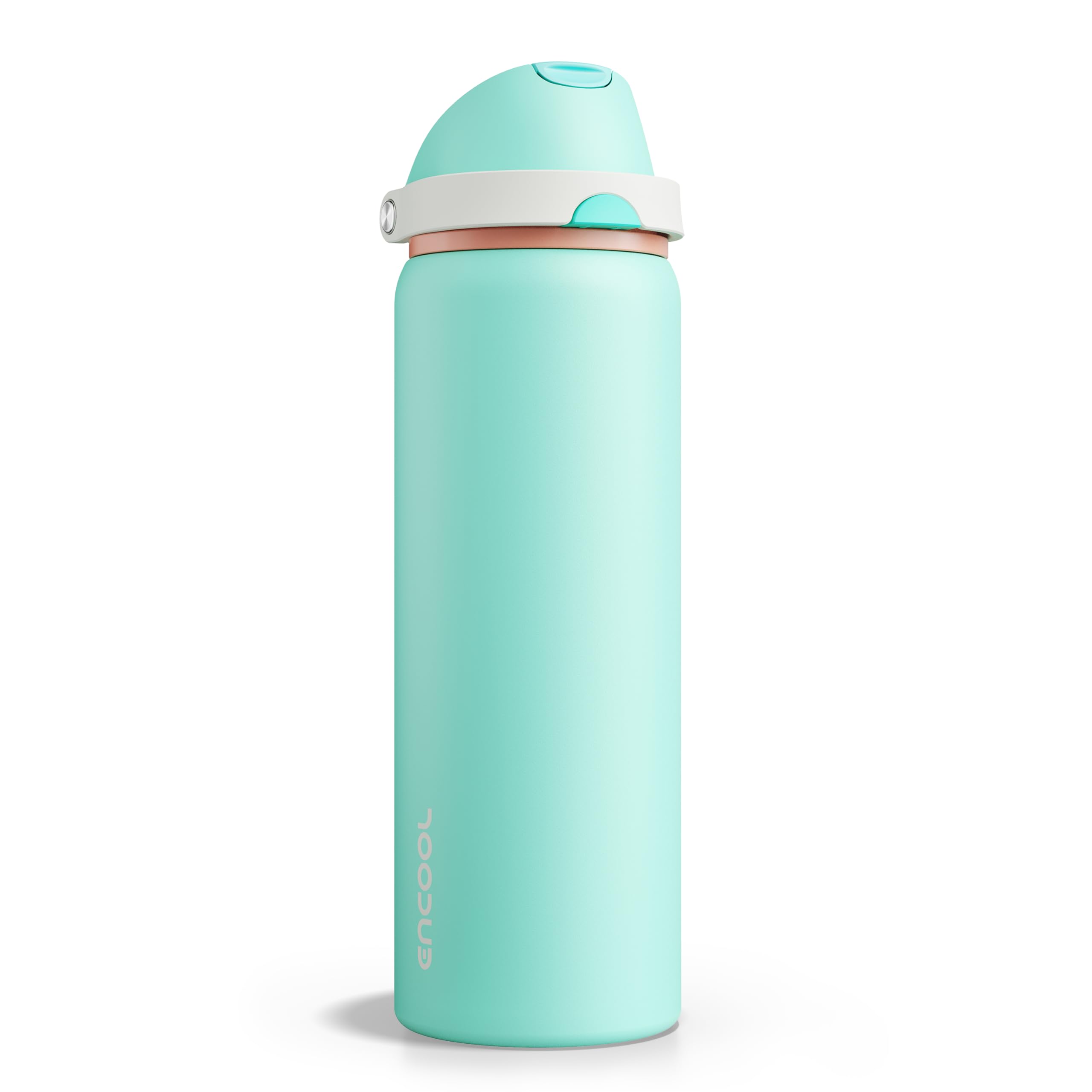 Insulated Water Bottle with Straw - Encool Stainless Steel Water Bottle with Push Button Lid, Leak-Proof &amp; BPA-Free, Keeps Cold for 24 Hours for Sports, Travel, Gym (32 oz, Turquoise)