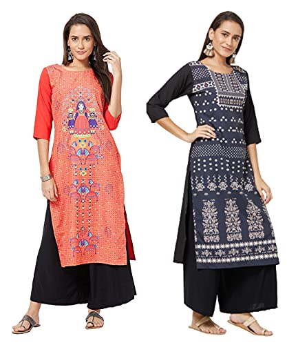 Image of LookMark Womens Printed Crepe A-Line Kurti (Pack of 2 Kurti)
