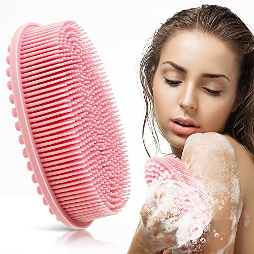 Cobee Silikon Badebürste, weicher Körperwäscher, Peeling Duschbürste, Luffa Bürste, Körper Peeling Bürste, Kopf Massagebürste, 2 in 1 Shampoo Bürste für Frauen, Männer, alle Hauttypen (Rosa)