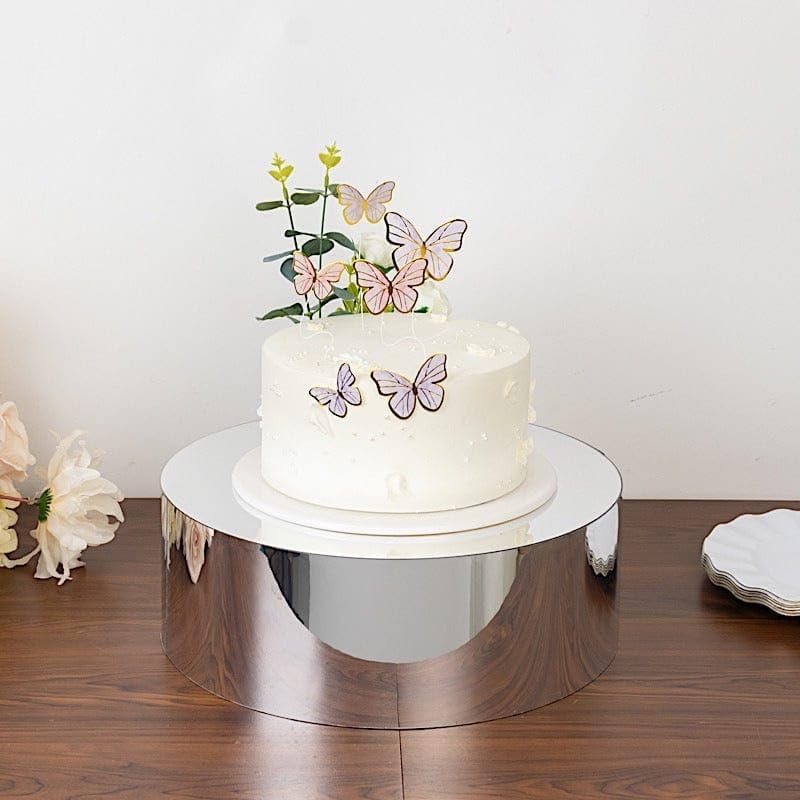 14-Inch Silver Round Acrylic Cake Stand Display Box Pedestal Riser | 14" Cupcakes and Desserts Stand for Birthdays Wedding Parties Home Decorations Supplies