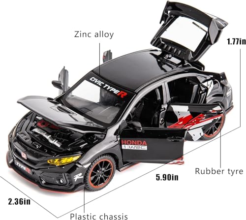 Image of Civic Type-R Model Toy Car with Box, Zinc Alloy Pull Back Toy car with Sound and Light for Kids Boy Girl Gift [Colors as Per Stock]