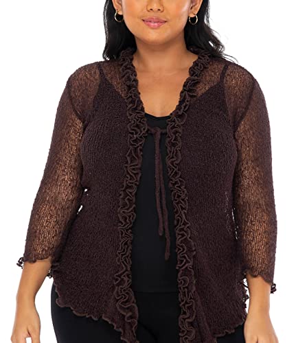 SHU-SHI Womens Plus Size Ruffle Shrug Tie Top Open Front Cardigan Lightweight Knit XL 2X 3X 4X Bolero Sweater