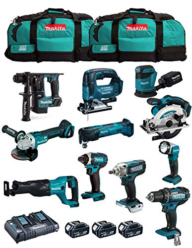 MAKITA Kit MK1101 (DDF482 + DHR171 + DGA504 + DTD152 + DJV182 + DSS610 + DJR186 + DBO180 + DTM51 + DML802 + DTW190 + 3 Batteries de 5,0 Ah + Chargeur + 2 x LXT600)