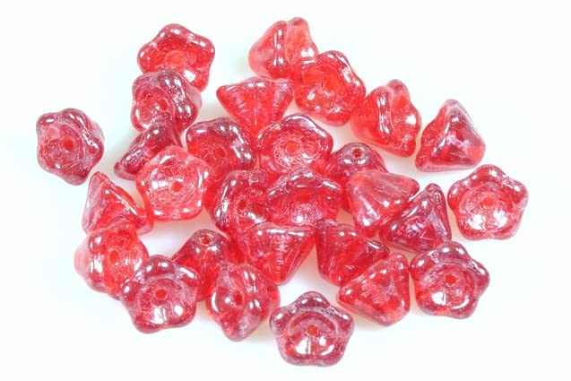 30pcs Bell Flower Beads 6 x 8 mm, Ruby Red Hematite (90080-14400), Bohemia Crystal Glass, Czechia 11100240