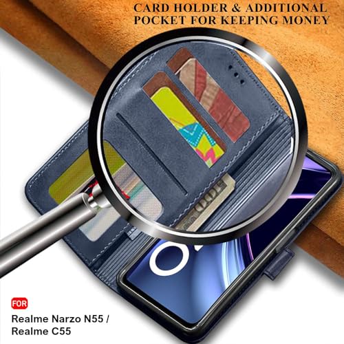 Image of TheGiftKart Flip Back Cover Case for Realme Narzo N55 / Realme C55 | Dual-Color Leather Finish | Inbuilt Stand & Pockets | Wallet Style Flip Back Case for Realme Narzo N55 / Realme C55 (Blue & Sky)