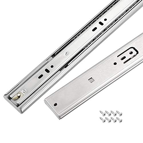 sourcing map 15.7 pulgadas deslizantes de cajón de cierre suave con rodamiento de bolas, riel deslizante con amortiguación de resorte de 44 mm de ancho, 3 secciones de capacidad de 45.4 kg, 1 par