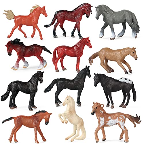 12 Pièces Les Chevaux Assortiment de Figurines de Chevaux en Miniature Figurines de Poulain Cheval Réaliste Cheval Miniature Cheval Tout-Petits Enfants Faveurs de Fête de Cheval Éducatif pour Noël