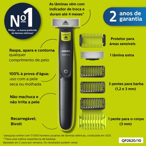 Aparador e raspador para Rosto e Corpo Philips OneBlade QP2620/10, Bivolt