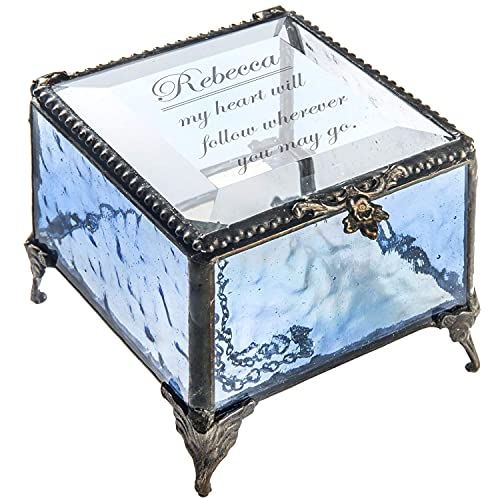 Personalized Jewelry Box with Message Decorative Stained Glass Keepsake Gift - J Devlin Box 836 EB246 (Blue)