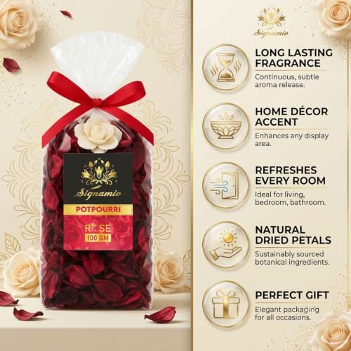 Image of SIGNAMIO Potpourri Flowers - Dry Flowers for Decoration, Scented Dry Flower Mix for Home Decor, Natural Fragrance, Floral Arrangement, Aromatic Bowl Filler, Gift Basket Filler - Rose