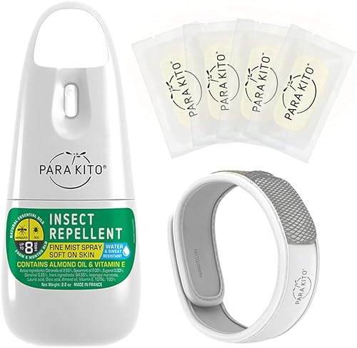 Miniatura 3 de PARAKITO - Paquete de aerosol para mosquitos, insectos e insectos, incluye aerosol, pulsera blanca y 4 recambios, sin DEET, aceites esenciales de