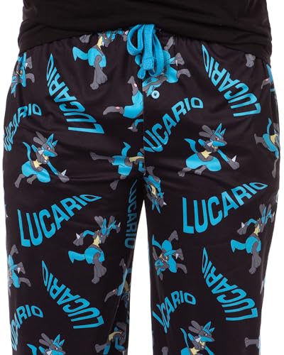 Mad Engine Pokemon Men's Lucario #0448 Fighting Poses All Over Print Adult Pajama Pants Sleep Lounge Bottoms3