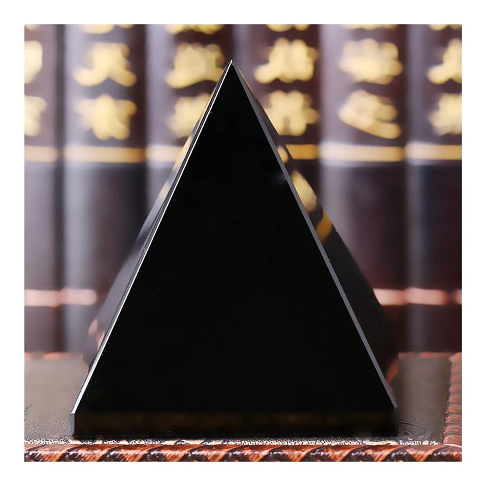 Pyramide de Noir Obsidienne et Quartz Cristal Naturel Brillant pour Bureau