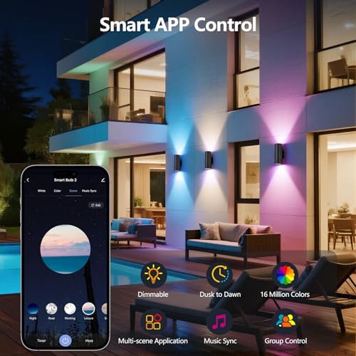 Nigaut Smart Outdoor Wall Lights, 30W Exterior/Interior Lighting Fixture Compatible with Alexa, IP65 Waterproof Up and Down Lights Outdoor for Porch Garden, 2.4 GHz Wi-Fi & App Control