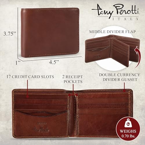 Tony Perotti Men's Italian Leather Bifold Wallet With Card Holders, Pockets - Slim Leather Wallet for Men2