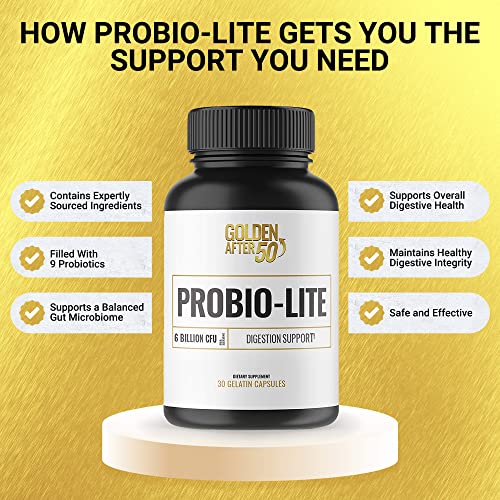 Golden After 50 Probio-Lite - For Gut Health And Digestion Support - Probiotics For Men And Women - 3 Bottles - Probiotics For Occasional Heartburn, Gas, Indigestion #TOP3