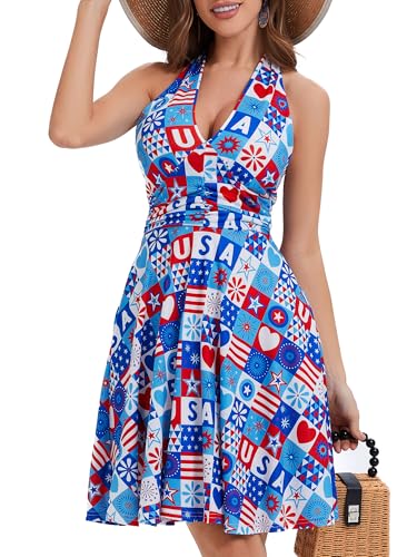 Image of Women's Summer Sundress- 2025 Sexy Halter Sleeveless Spring Boho Elastic Waist Ruffle Mini Dress