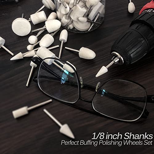Polishing Buffing Wheels Wool Felt With 1/8 Inch Shank Buff Wheel For Dremel Rotary Tool Accessories Grinding Bits Watch Jewelry Polishing Set 63 Pieces #TOP4