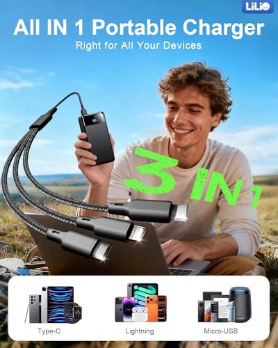 LILIO Portable Charger Power Bank,60,000mAh Battery Pack, 22.5W Power Bank Fast Charging with USB Cable, Phone Charger for iPhone 17/16/15/14/13 All Series/Samsung/Android, Camping Essentials, Black - Image 3