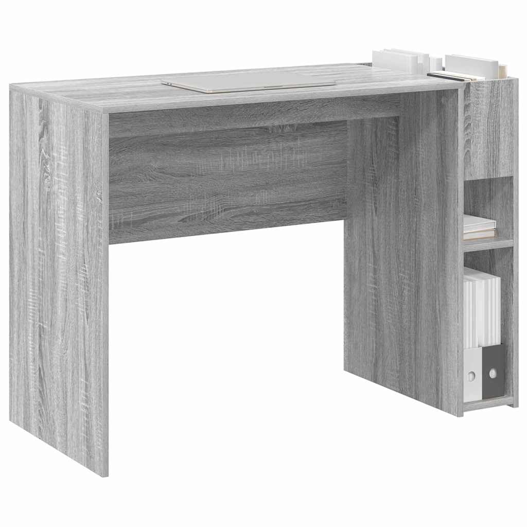 Nowoczesne biurko Sonoma szare 109 x 50 x 78 cm z materiału drewnopochodnego, prostokątne, do domowego biura i salonu, z dużą ilością miejsca do przechowywania materiałów biurowych i gadżetów