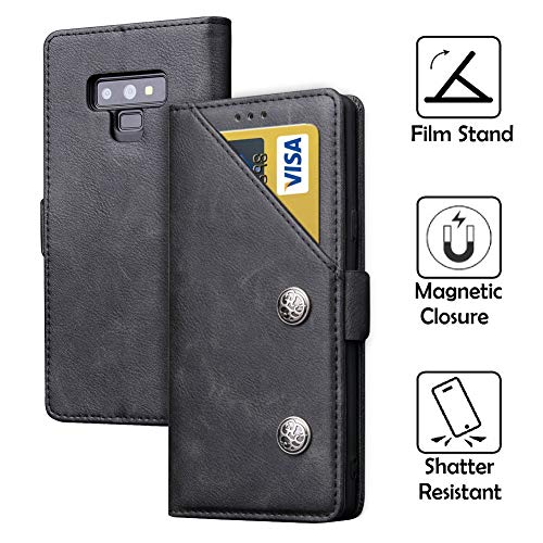 REAL-EAGLE Funda Galaxy Note 9, Premium Cuero PU Flip Cover [Ranura para Tarjetas] Protective Billetera Funda Case con Stand Función para Samsung Galaxy Note 9 (Black)