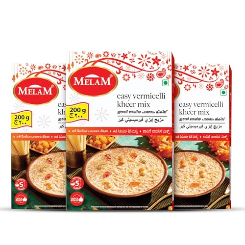 Image of Melam Easy Vermicelli Kheer Mix, Pack of 3 (200g each) | Delicious Instant Semiya Payasam Dessert