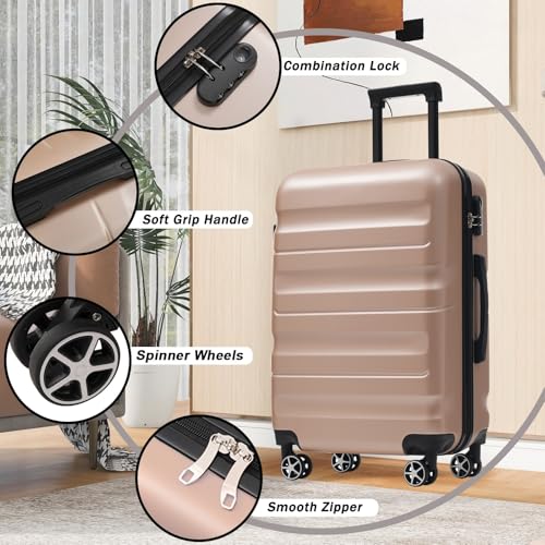 Image of 13 Piece Luggage Sets, Lightweight Suitcases with Dual Spinner Wheels, Carry-On & Check-In Sizes for Travel and Business (champagne)