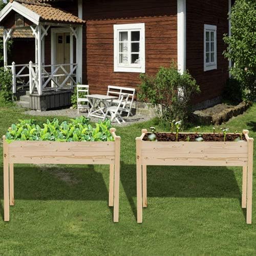 Superday Wooden Raised Garden Bed Planter Kit Patio Elevated Box for Vegetable Flower