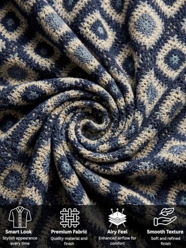 Image of GRECIILOOKS Men`s Shirt | Mens Casual Crochet Knitted | Half Sleeve Printed Crochet with Cuban Collar Shirt`s | Relaxed fit Down Shoulder Textured & Stylish Premium Mens Shirt