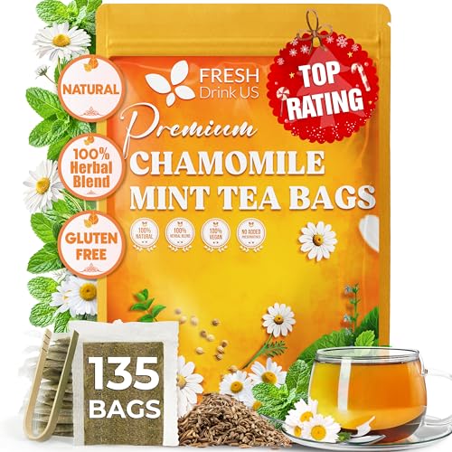 Image of FreshDrinkUS, Chamomile Mint Tea Bags | 135 Count | Refreshing Herbal Blend of Chamomile Flower, Peppermint, Lemon Balm & other herbs - Smooth Floral & Minty Flavor - Premium Quality, Caffeine-Free