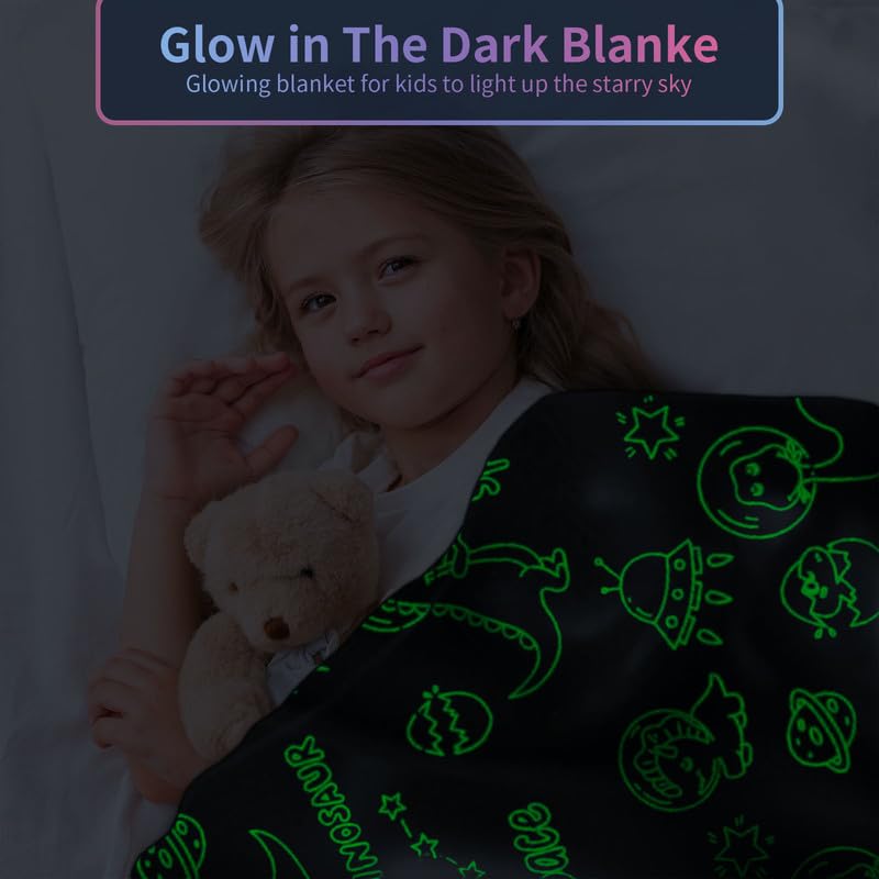 Dinosaur Blanket for Boys, Personalized Baby Blankets for Boys, Dinosaur Glow in The Dark Blanket for Kids, Toddler Blanket for Boys, Soft Fleece Blankets and Throw,Birthday 40"x 60"