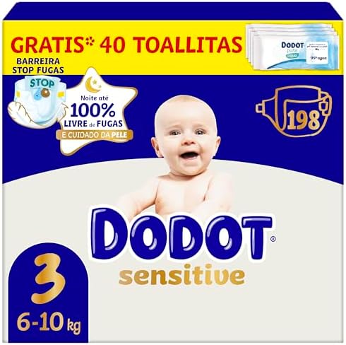 Dodot Sensitive Baby Diapers, Size 3 (6-10 kg), 198 Nappies + Gif...