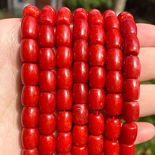 Naturstein Rote Korallenperlen Lose Spacer Trommelkorallenperlen für DIY Armband Halskette Schmuckherstellung 15''-5x6mm 64-67Stk